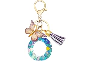 TTYY Initial Letter Keychains for Girls Women Pink Purple Green Cute Butterfly Heart Keychain for Backpack School Bag