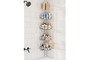 Rustproof Shower Caddy Corner Shelves for Bathroom, Shower Stand Corner Organizer Tension Pole for Bathtub Adjustable Height 