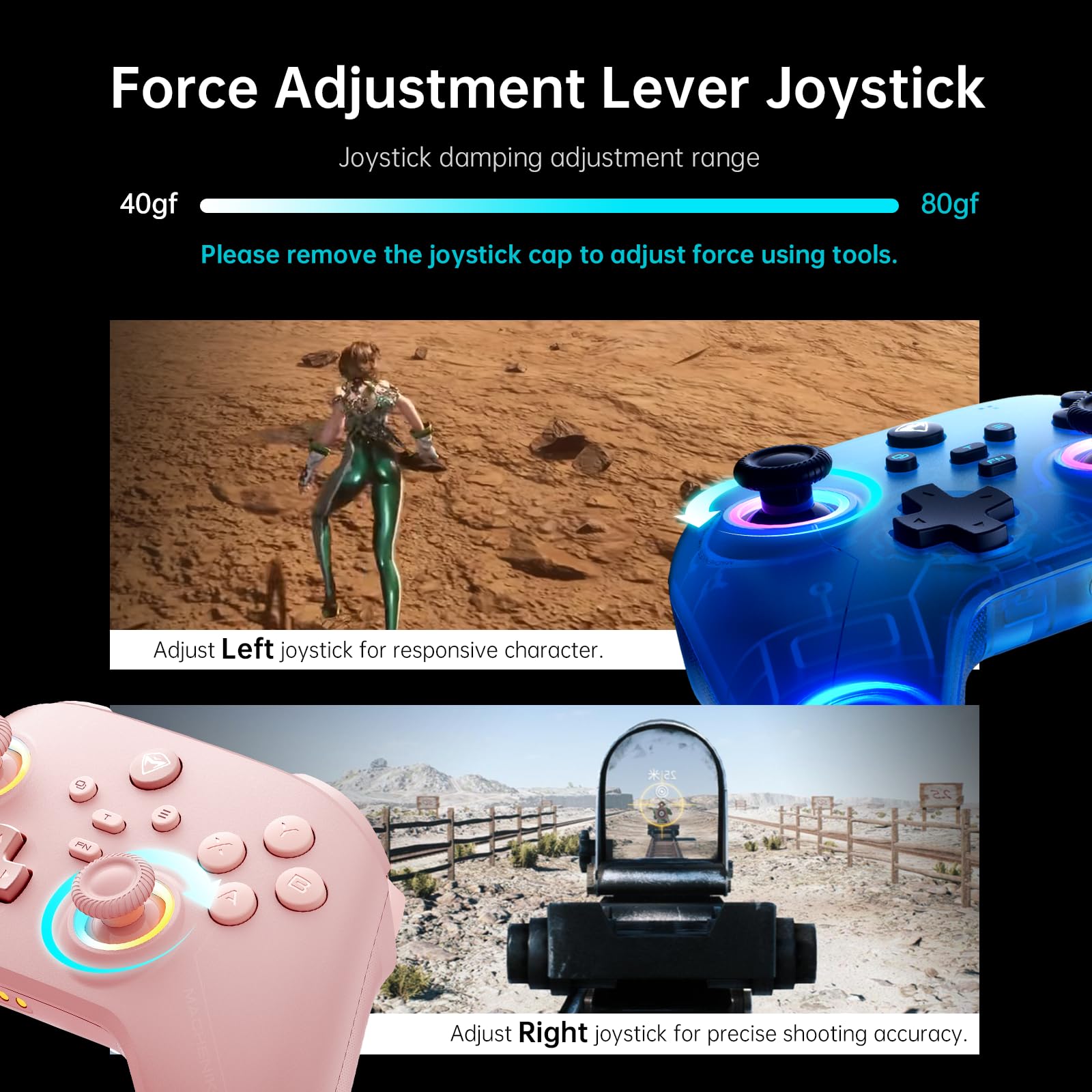 Machenike G3V2 Bluetooth Controller for Pc/Switch/Ios/Android, Hall Effect Joysticks, RGB Lighting Gaming Controller,2 Programmable Buttons,1000mah Battery With Charging Station, Pink [video game]