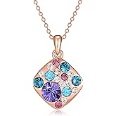 EVEVIC Dainty Austrian Crystals Square Pendant Necklaces for Women Fashion 14K Gold Plated Hypoallergenic Jewelry