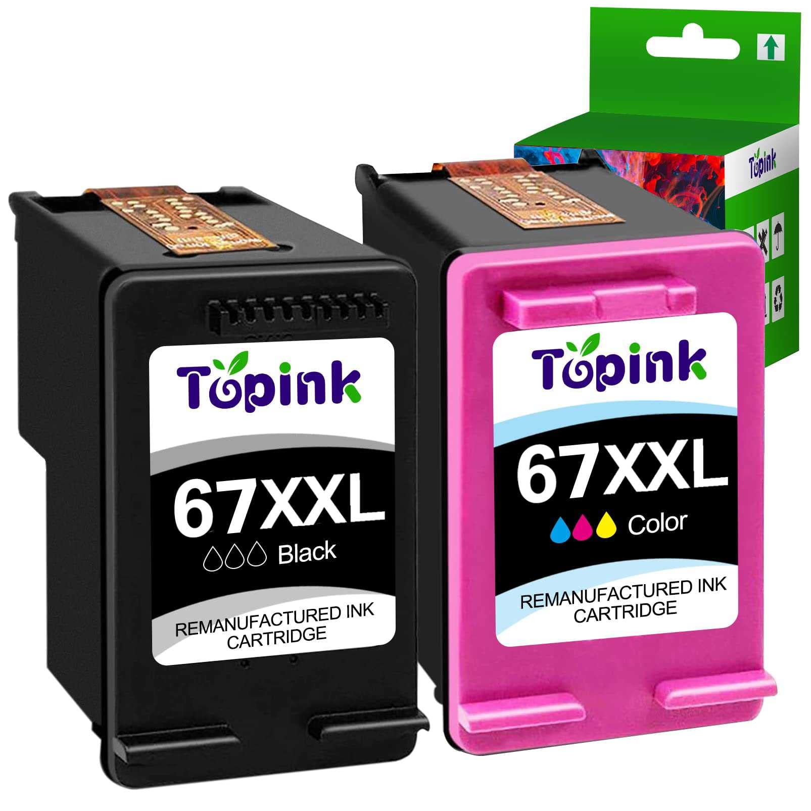 Photo 1 of Top Ink 67XL Ink Cartridges Black Color Combo Pack for HP Printer 67 XL XXL Envy 6000 6055 6055e 6052 6058 6075 Pro 6400 6455 6455e 6452 6458 DeskJet 1255 2732 2752 2755 2755e 4140 4152 4155