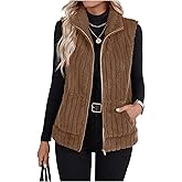 SHENHE Women's Zip Up Furry Vest Faux Fur Collar Sleeveless Lightweight Fleece Vest Sherpa Jacket with Pockets