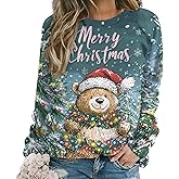 domirica Christmas Sweatshirts For Women Holiday Pullover Crewneck Plus Size 2024 Winter Fashion Casual Funny Warm Outfits