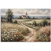 ERTOSKA Country Wildflower Landscape Wall Art, Nature Plant Flower Canvas Print, Vintage Farmhouse Decor, 16x24 Inches Unframed