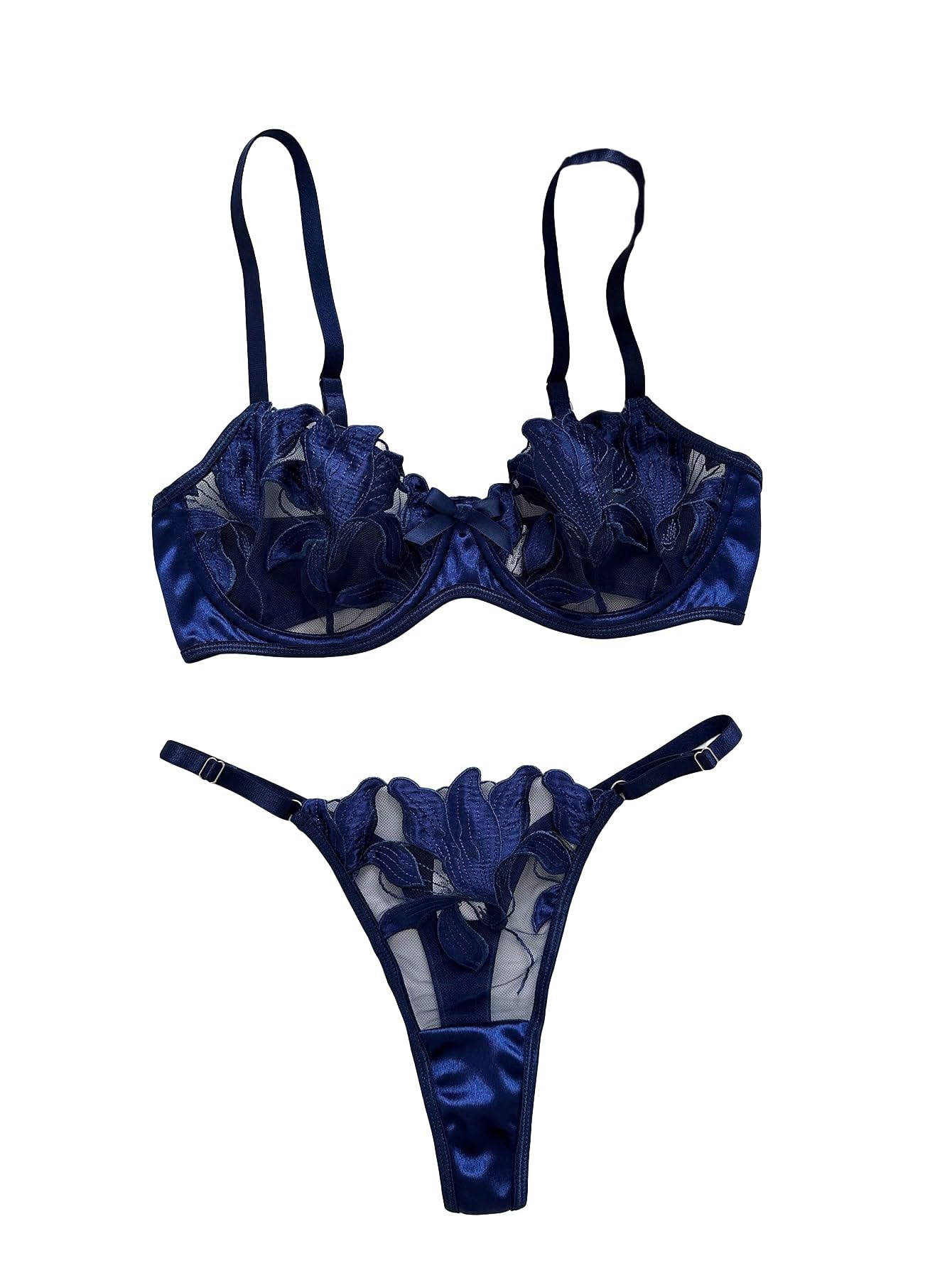 Ensemble De Lingerie 2 Pièces Aranmei - Soutien-gorge Sans Armatures à Fermeture Devant Et String - Dentelle Avec Cœur Strass