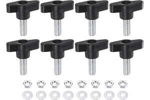 HARFINGTON 8pcs Tee Wing Knobs M8 x 20mm Metric Thread 36mm Z/T Head Plastic Handles Thumb Screws Hand Clamping Threaded Stud Knob Grip Thumbscrew with Nuts Washers, Black