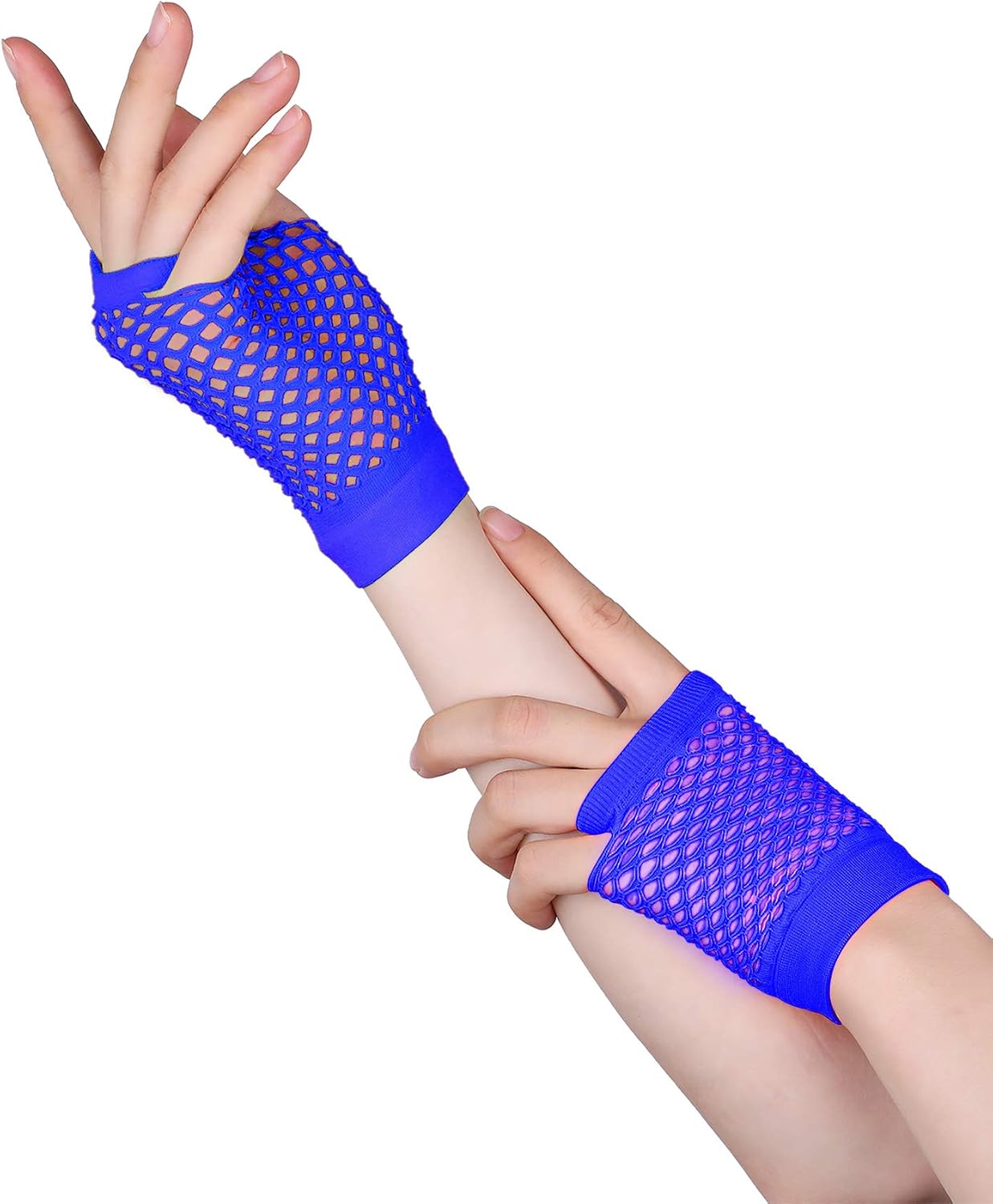 Blulu 80s Fancy Dress Costume Accessories Lace Headband Earrings Fishnet Gloves Necklace Bracelet for Women 80's Party(Royal Blue) - Image 4