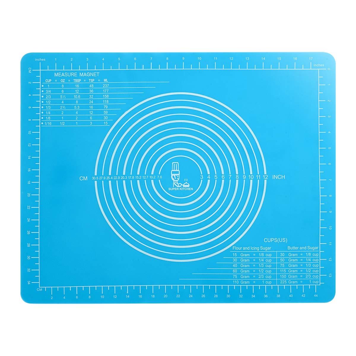 Super Kitchen Non-Slip Silicone Pastry Mat (50 × 40 cm) for Baking, Dough Rolling, Kneading, Fondant & Pie Crust (Blue)
