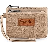 Montana West Wrangler Coin Purse for Women RFID-blocking Floral Embossed Change Pouch Wristlet Wallet Lightweight Portable Wallets Tan
