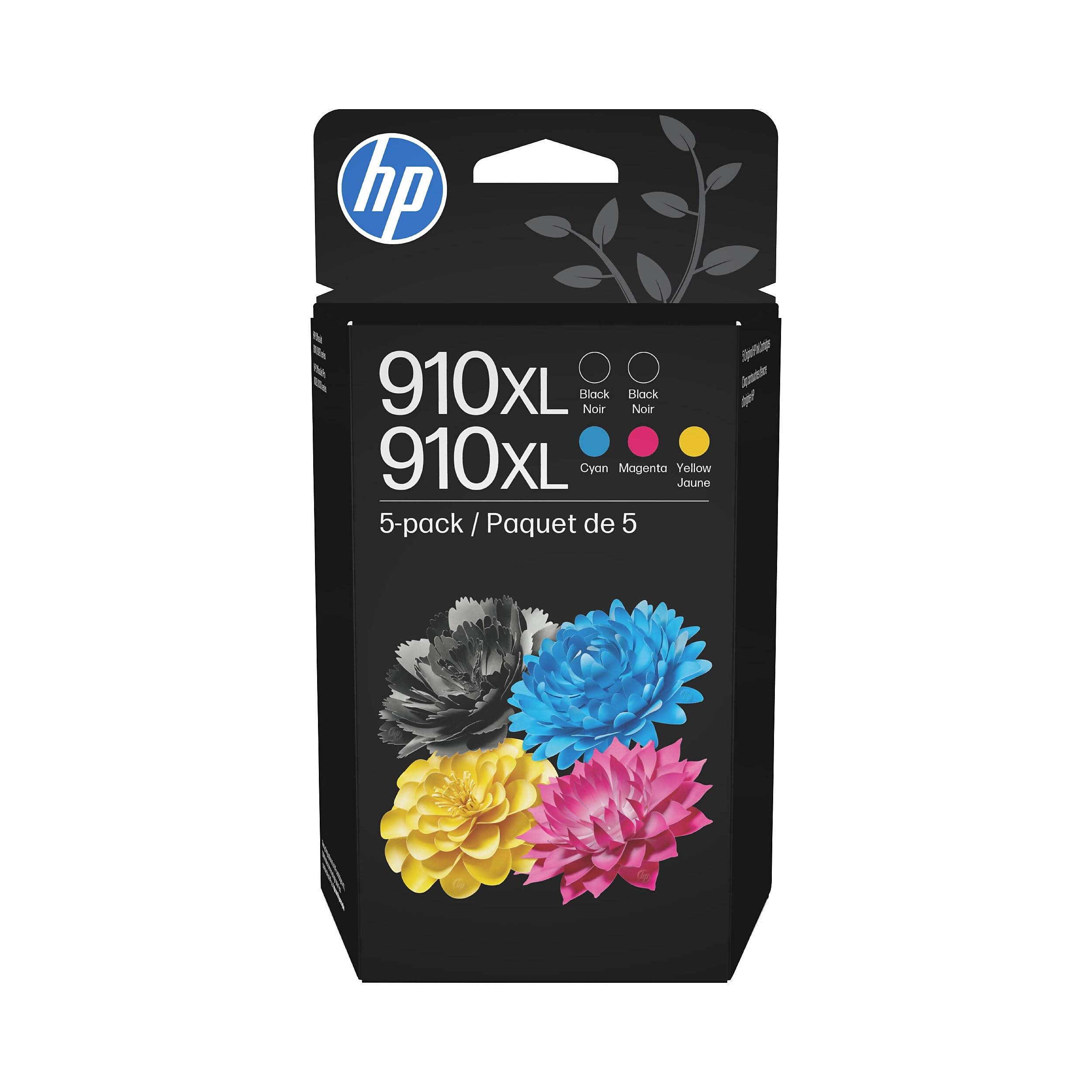 HP Original 910XL Black, Cyan, Magenta, Yellow High-Yield Ink Cartridges (5-Pack) | Works OfficeJet 8010, 8020 Series OfficeJet Pro 8020, 8030 Series | Eligible for Instant Ink | 6ZA58AN