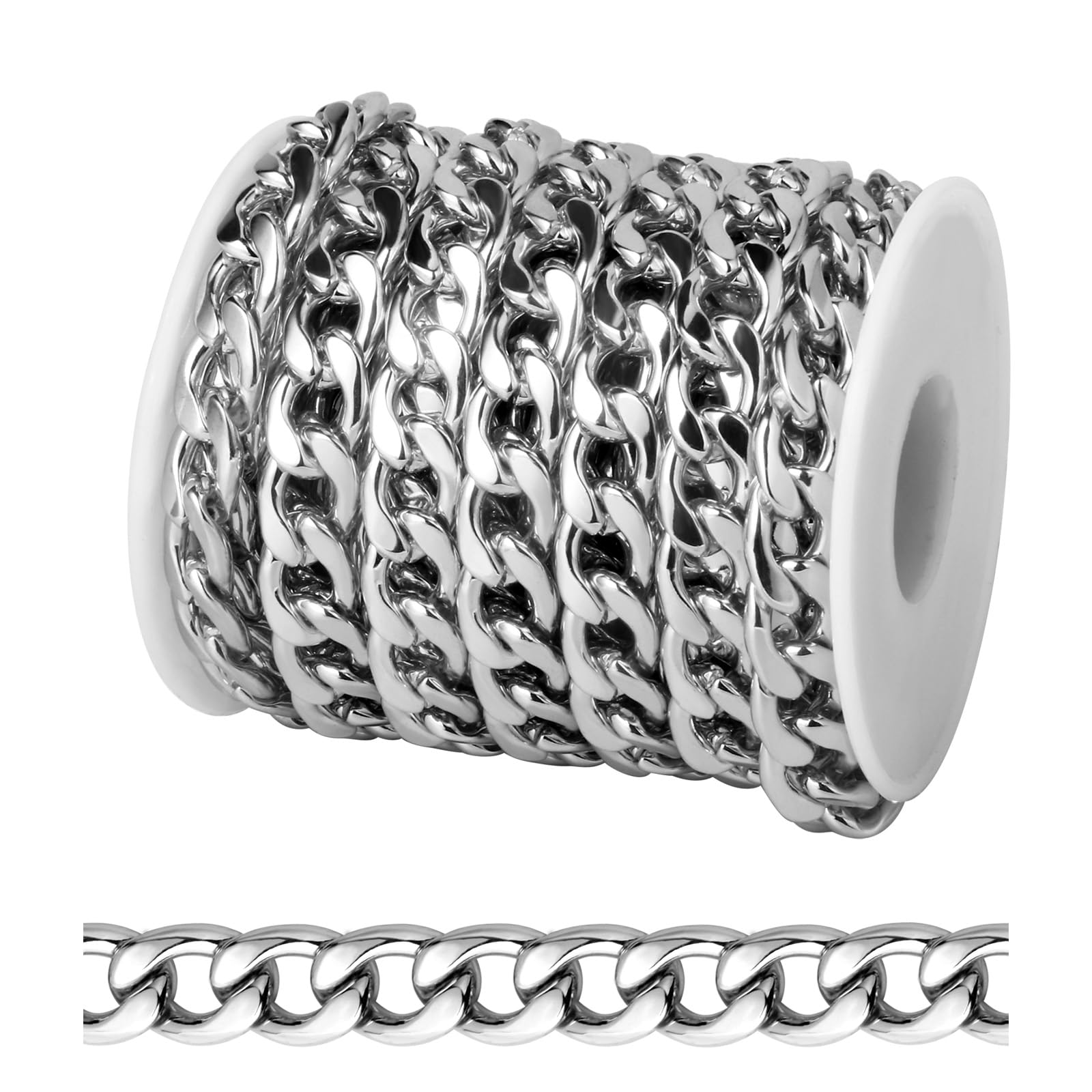 Photo 1 of [16.5 FT] Silver Curb Chains for Jewelry Making, 9.8mm Wide 304 Stainless Steel Cuban Link Chain Roll Bulk for DIY Jewelry Making Craft