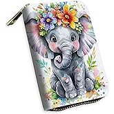 KUJKBFWJ Small Credit Card Case Wallet for Women, RFID Blocking Mini Slim Leather Card Holder Wallet, Purple Baby Elephant, Pocket Business Card Case with Zipper Card Holder