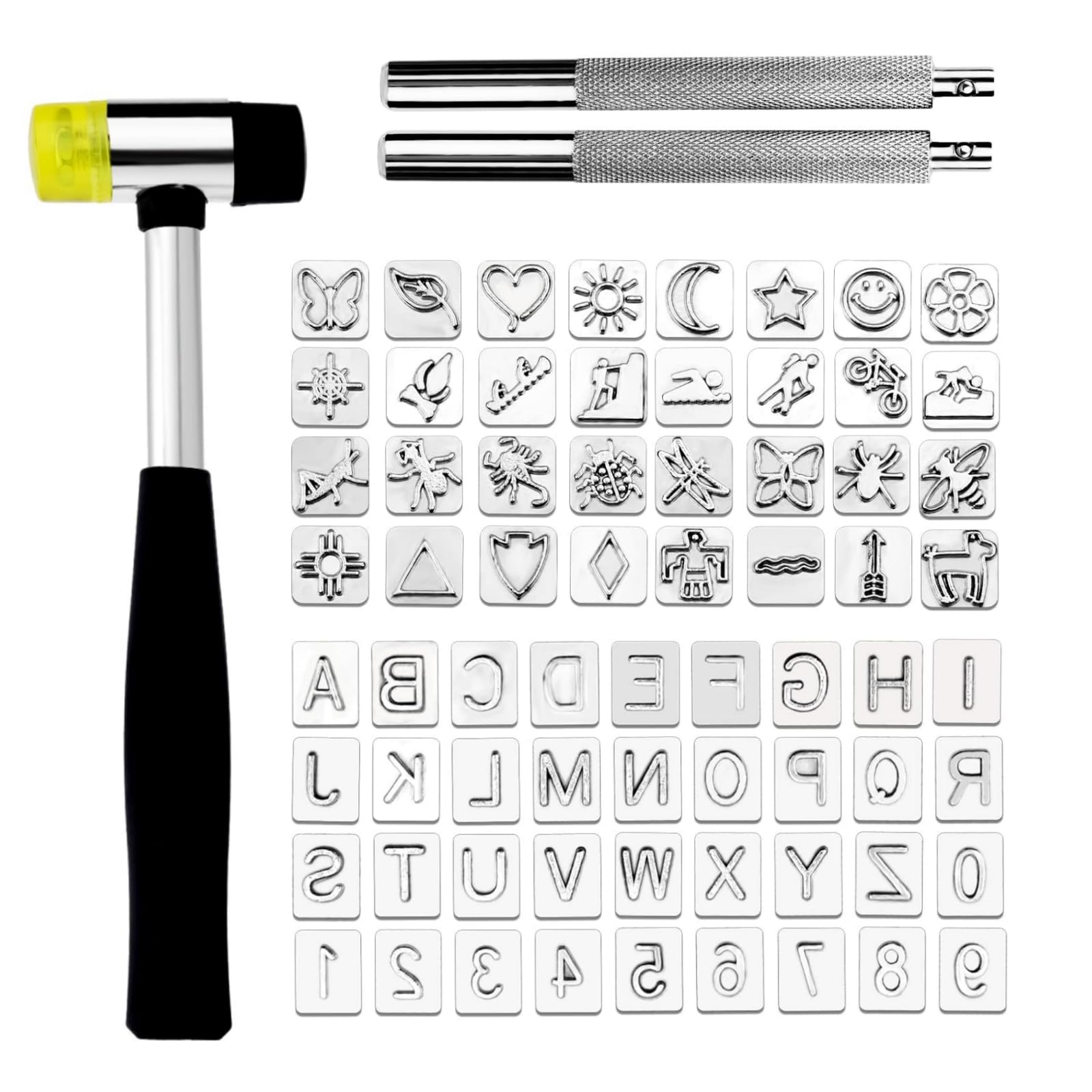 Photo 1 of Leather Stamping Tools with Rubber Hammer, 71 PCS Leather Different Shape Saddle Making Stamp Punch Set Leather Carving Tools Leather Stamps Leather Punch Tools (71PC)