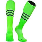 Mk Socks Striped Knee High Baseball, Football Socks - Neon Green Navy