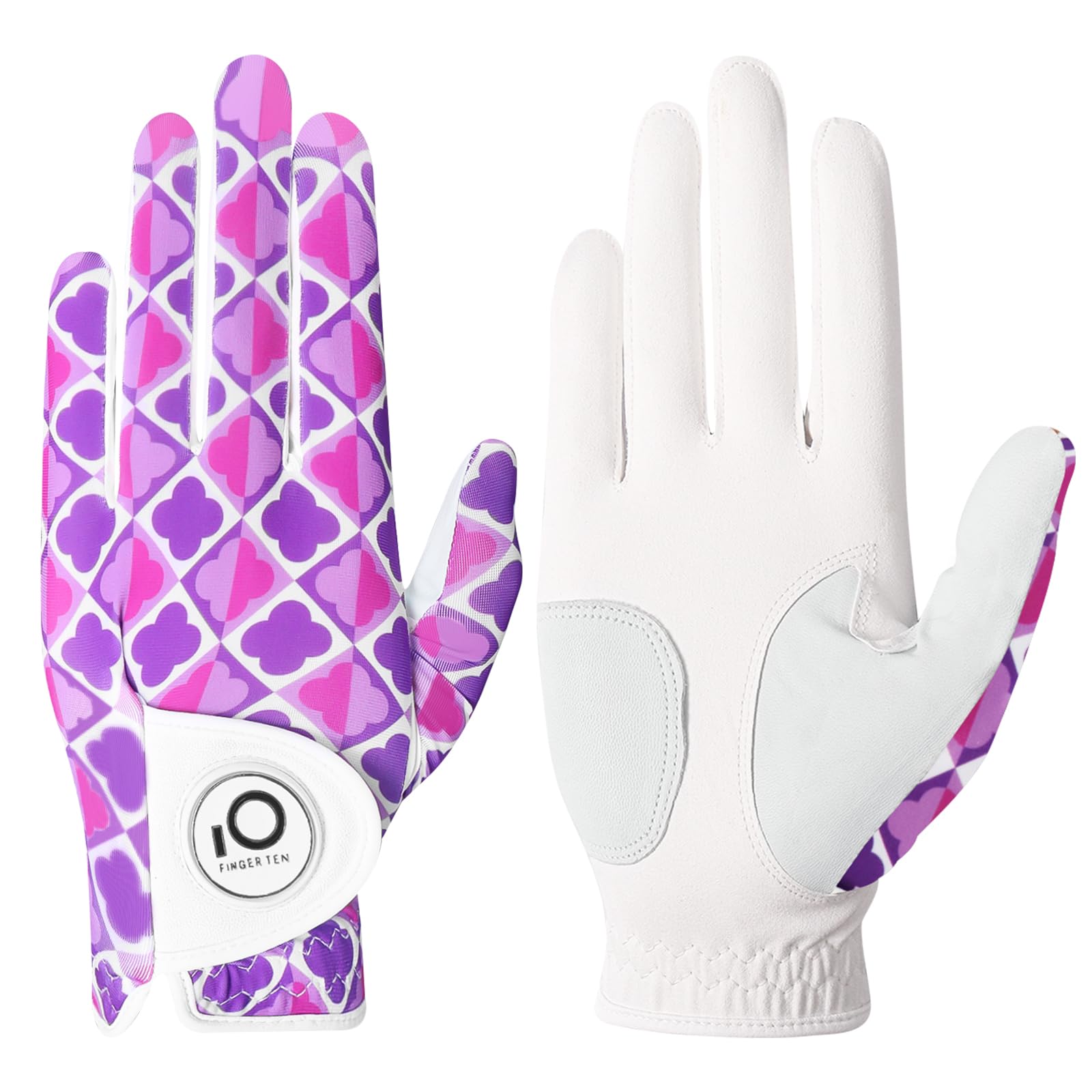 FINGER TEN Women's Golf Gloves - Left & Right Handed, Breathable, All Weather Soft Grip, Anti Slip, Purple, Medium — image 1