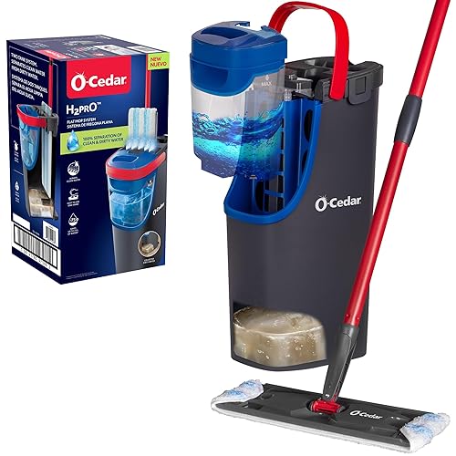 O-Cedar H2prO Flat Mop System | Quick Cleaning Tool | Clean with Clean Water | Machine Washable Reusable Microfiber Mop Pad | Safe on Wood Floors, Vinyl, Tile, Baseboards, Walls