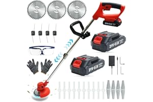 LOFINKU Cordless Weed Wacker with 2 Batteries, Lightweight Electric Weed Eater, Adjustable Telescopic Grass Trimmer for Lawn, Garden and Yard, Red
