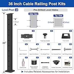 BLIKA Complete Set 36" Cable Railing Post Kit
