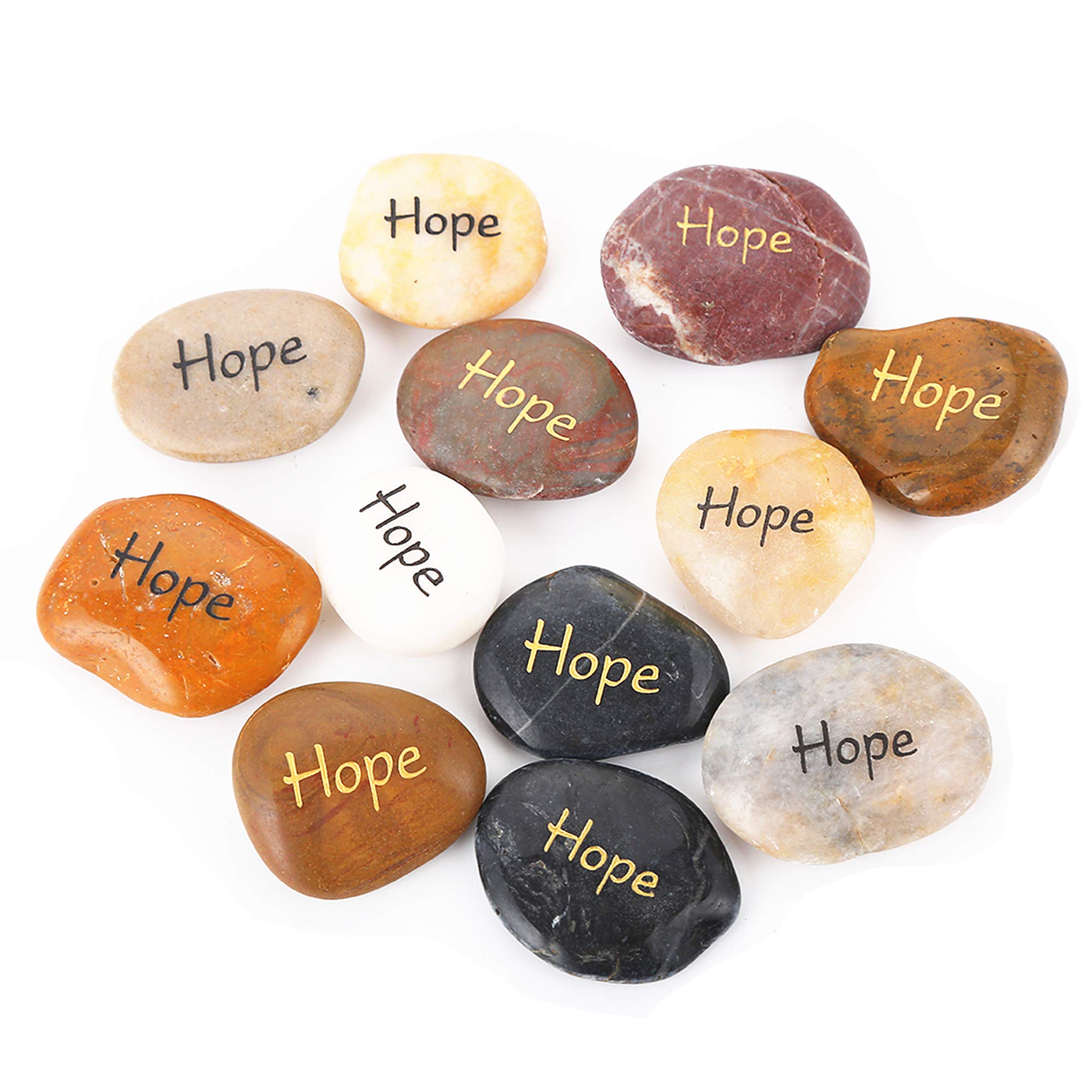 ROCKIMPACT 12PCS HOPE Engraved Inspirational Rocks, Sentimental Gifts, Self Motivational Treat, Encouragement Message Stone Pebble Keepsake, Wholesale Price, 5-8cm (2"-3") each