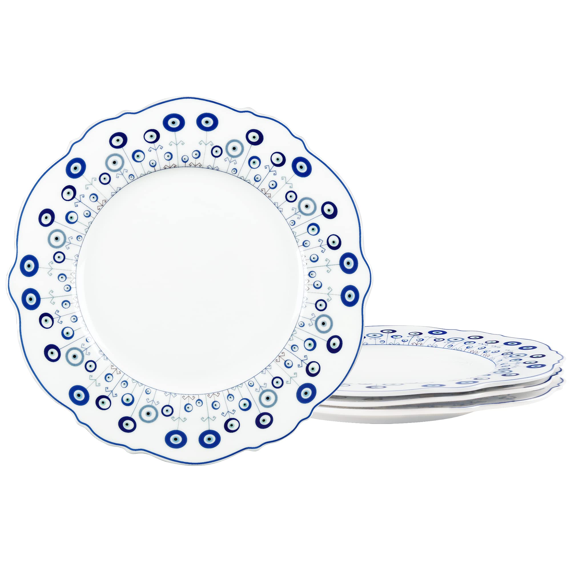 fanquare 20.8cm Blue Dessert Plate Set of 4, Modern Design Devil's Eye Dinner Plates, Microwave and Dishwasher Safe