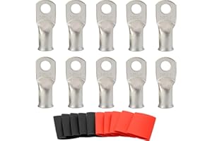SVAAR 10pcs 2/0 AWG - 3/8'' Tinned Copper Cable Lugs Wire Lugs UL Listed 00 Gauge Ring Terminals Wire Lugs Battery Cable Ends Heavy Duty Closed End Crimp Connectors with 10pcs 3:1 Heat Shrink Tubings