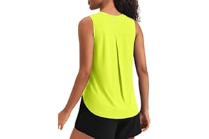PINSPARK Women's Workout Tank Tops Back Pleat Loose Fit Sleeveless Yoga Athletic Shirts Soft UPF 50+ Cooling Running Gym Tops