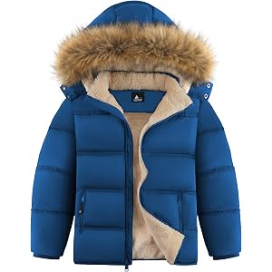ZITY Boy's Girl's Winter Jackets Coat with Hood Thermal Windproof Zipper Puffer Warm Sherpa Fleece Lined