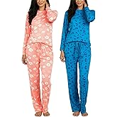 Real Essentials 2 Pack: Women's Comfy Pajama Sets - Short & Long Sleeve Ladies Loungewear Sleepwear PJs (Available In Plus)