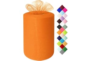 MIGLORIA Orange Tulle Fabric Roll 6 Inch X 300 FT (100 Yards) Matte Tulle Ribbon Netting Mesh Spool for DIY Tutu Skirt Wedding Bow Gift Wrapping Baby Shower Party Decorations, Lightweight & Washable