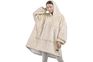 DEGREES OF COMFORT Original Sherpa Wearable Blanket Hoodie, Oversized Hooded Sweatshirt Blankets, One Big Size Fits All, 38x32 Sand