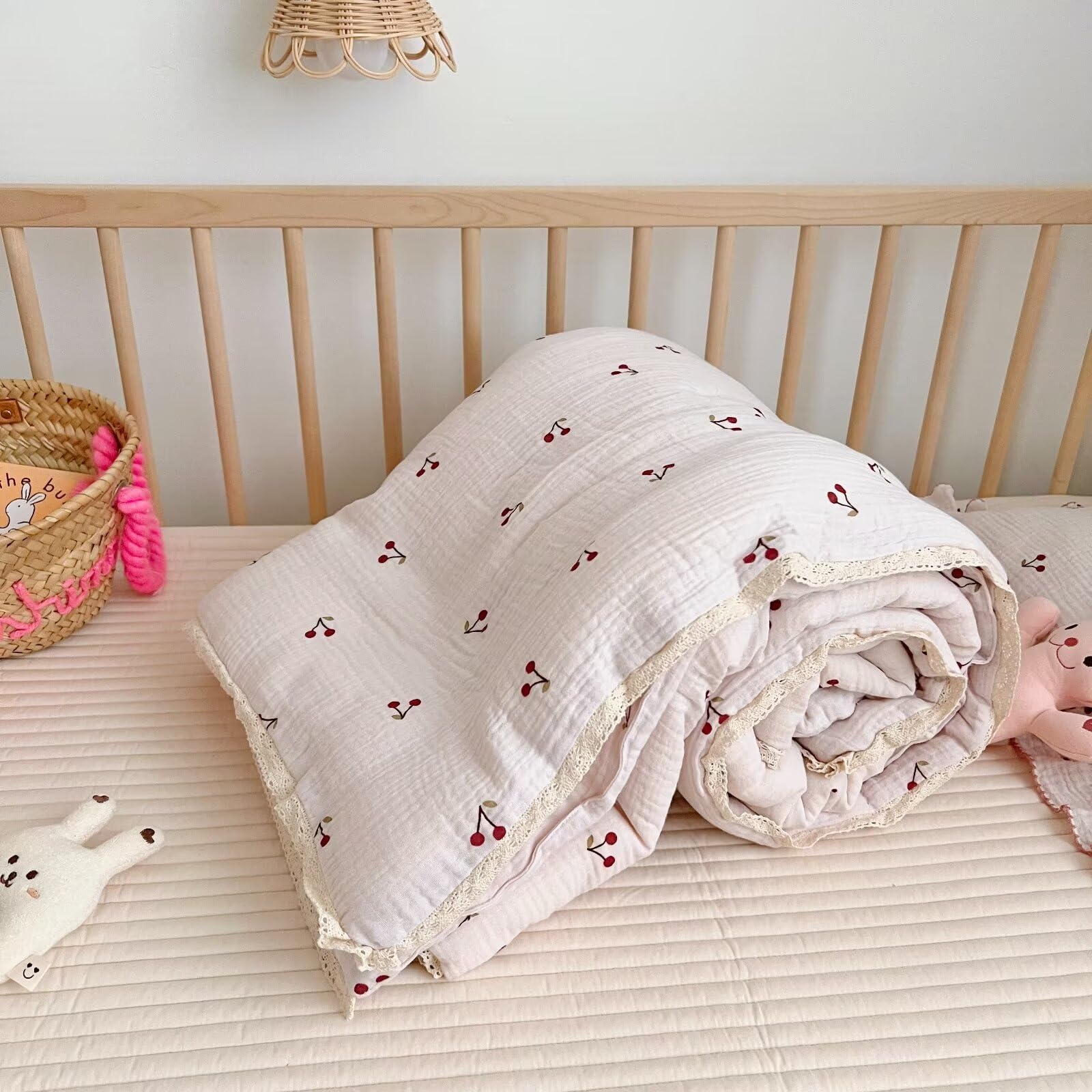 TWINOR Baby Muslin Quilt Blanket - 44x51 Inch, Lightweight & Warm, Neutral Beige Print For Crib, Toddler, Play Mat