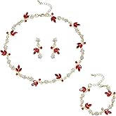 EVER FAITH Bridal Wedding Jewelry Set for Bride Bridesmaid Rhinestone Crystal Flower Leaf Choker Necklace Dangle Earring Link Bracelet Costume Accessories for Women