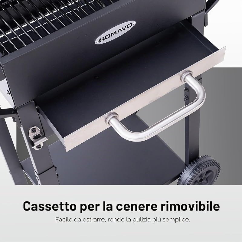 Barbecue a carbone con coperchio e copertura, Grill 2 in 1 compatto per balcone, Termometro integrato, Griglia mantenimento, Protezione esterno e facile da riporre