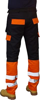 Prime Mens Work Trousers Reflective Tape Cargo Combat Army 34W 32L view 3