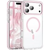 BENTOBEN Magnetic for iPhone 17 Pro Max 6.9" Case, Compatible with Magsafe Military Shockproof Protective Bumper Cute Transparent Slim Anti-Yellowing Phone Case for iPhone 17 Pro Max Cover, Clear Pink