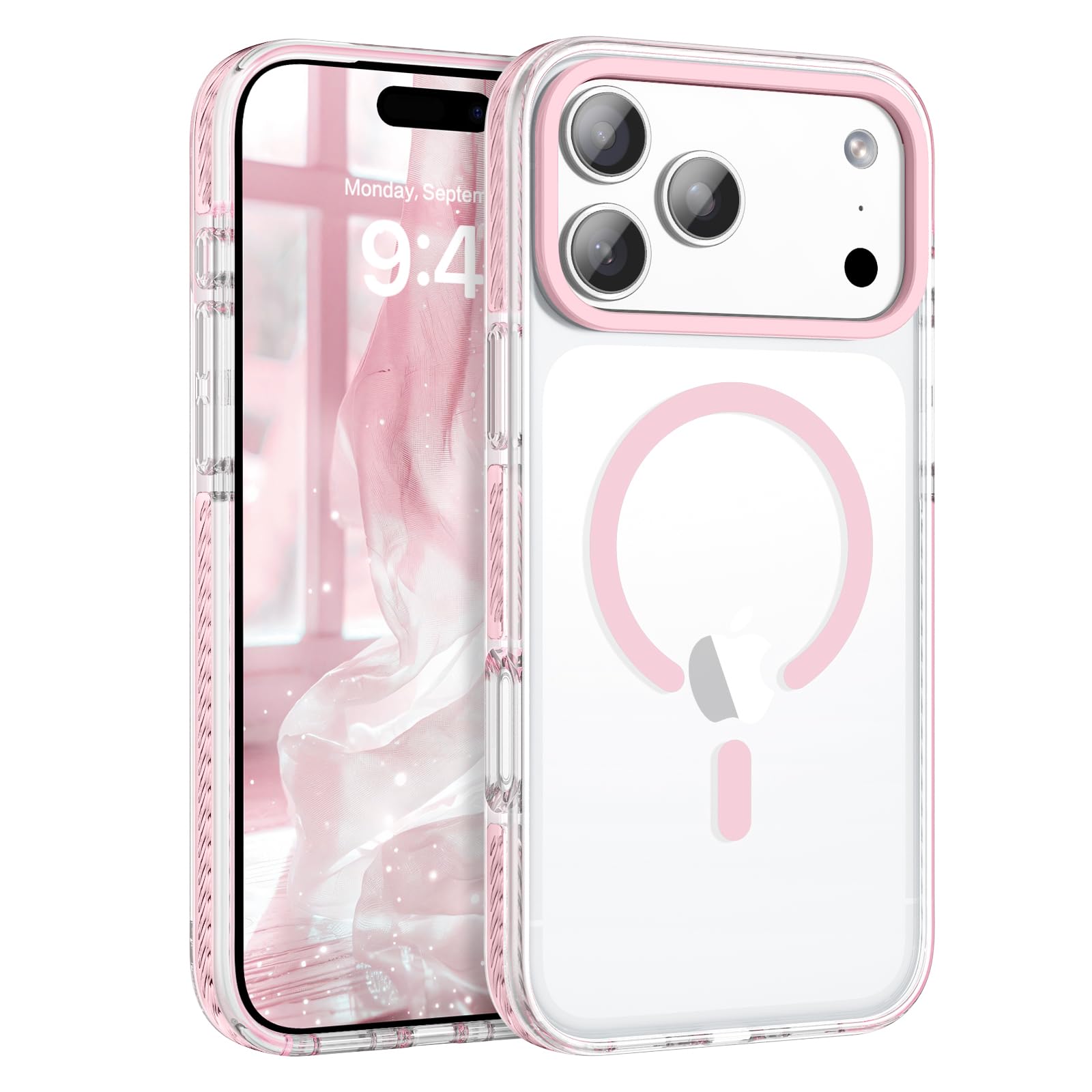Photo 1 of BENTOBEN Magnetic for iPhone 17 Pro Max 6.9" Case, Compatible with Magsafe Military Shockproof Protective Bumper Cute Transparent Slim Anti-Yellowing Phone Case for iPhone 17 Pro Max Cover, Clear Pink