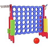 Peekabu Giant 4-in-A-Row Connect Game Outdoor, Jumbo 4-to-Score Yard Games for Kids and Adults with Basketball Hoop Outdoor Party Family Holiday Games with 42 Rings & Quick-Release Slider