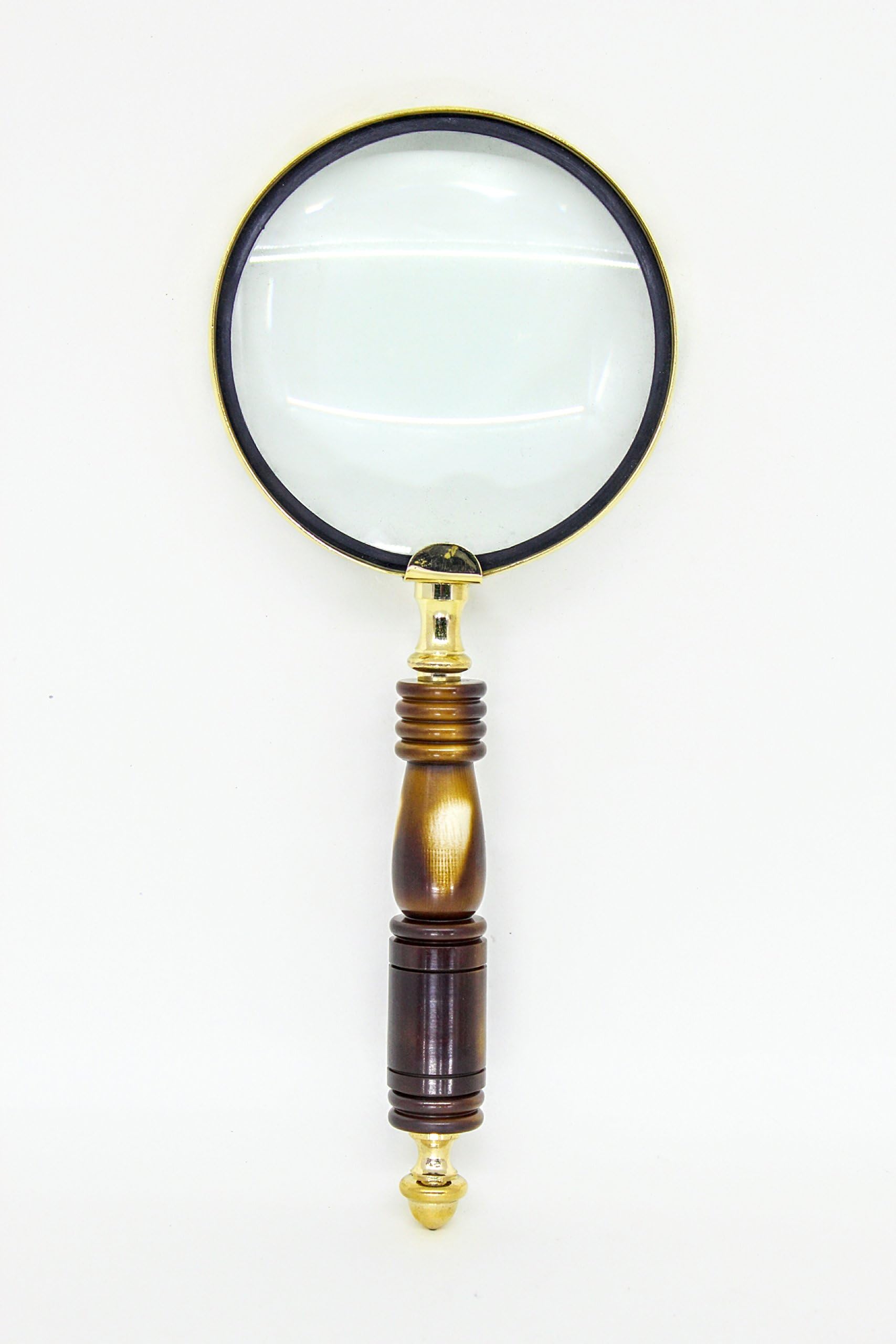Antique Brass Magnifying Glass Diameter 10 cm Carved Design Handle