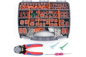 Flytuo Deutsch Connectors Kit with Crimping Tool - 636PCS, 2/3/4/6/8/12 Pin DT Connectors, Removal Tool, Size 16 Solid Terminal Contacts, 14-18 AWG (Grey)