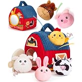 hahaland Baby Toys 6-12 Months - Surprise Barn Stuffed Farm Animals Plush | Baby Gifts Christmas Stocking Stuffers 6 Month Old Montessori Toys with Rattle, Crinkle, Texures, Mirror Infant Sensory Balls