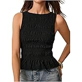 Milumia Women's Sleeveless Crewneck Frill Smocked Ruffle Crop Top Shirred Tank Top Shirt
