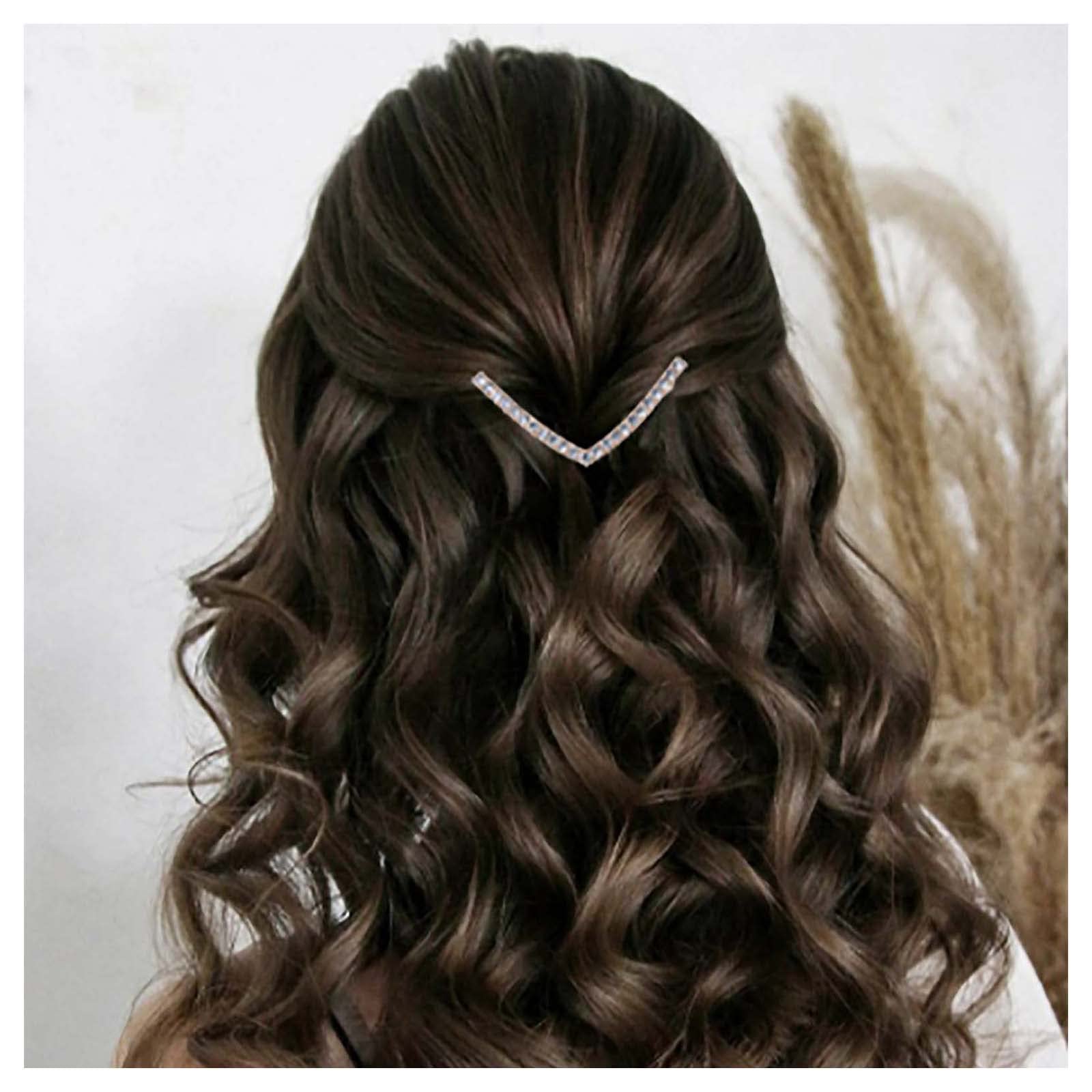 Inilbran Vintage Rhinestone Hair Clip Gold Crystal Wedding Hair Barrettes Crystal V Shape Hairpin Barrette Sparkly Cz Hair Pins Hairclip Decorative Cz Bridal Hair Accessories for Women(Style B)