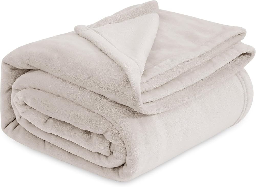 Bedsure Fleece Blanket King Size 270x230 cm Beige 100% Microfibre