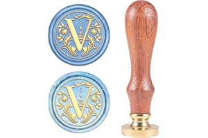 CRASPIRE Letter V Wax Seal Stamp Vintage Wax Sealing Stamps Alphabet V Retro 25mm Removable Brass Head Wooden Handle for Enve