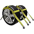 Noa Store Tow Car Dolly Straps - Adjustable Dolly Basket Straps with Flat Hooks - 3330 Lb Load Capacity Car Tow Dolly for Safe and Secure Vehicle Transport - Pack of 2 Yellow