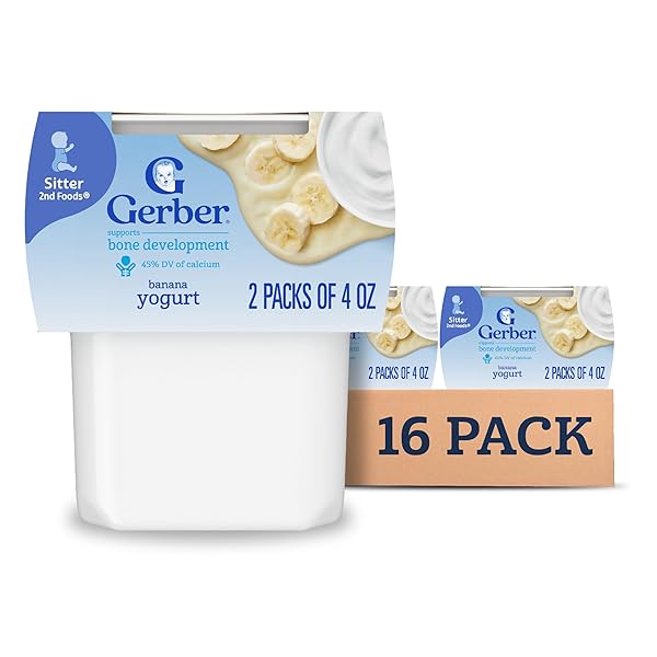 GERBER STAGE 2 BABY FOOD, BANANA YOGURT PUREE TUBS, CALCIUM SUPPORTS BONE DEVELOPMENT, BABY PUREE, 2-PACK