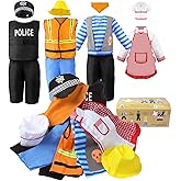 Sinuo Boy's Dress Up Costumes Trunk Set 11pcs, Pirate, Chef, Construction Worker, Policeman Costume Fit Kids Age from 3 4 5 6