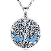 LUANIOL Tree Of Life Necklace S925 Sterling Silver Genuine Turquoise Tree Of Life Pendant Necklaces Vintage Natural Turquoise Family Tree Jewelry Gifts For Women Female