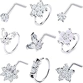 Pnsgisr Nose Rings Studs Hoops Piercings Jewelry for Women Men 20g Surgical Stainless Steel l Shaped Bar Hypoallergenic Nostril