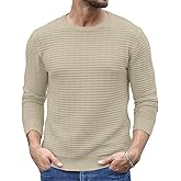 Askdeer Men's Pullover Sweater Cable Knit Crewneck Sweater Casual Long Sleeve Classic Knit Textured Sweater with Ribbing Edge